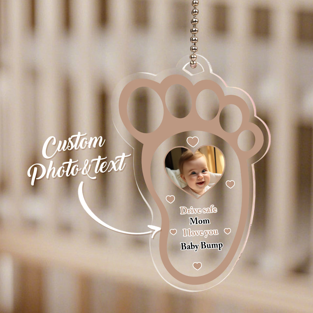 Personalized Drive Safe Baby Footprint Car Mirror Hanger Decoration Accessories Gift for Family