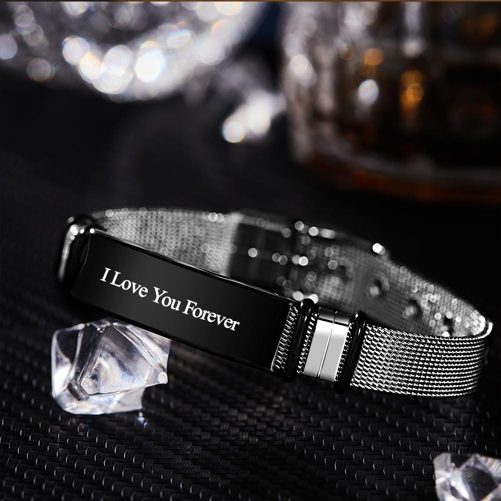 Personalized Engraved Text Black Bracelet