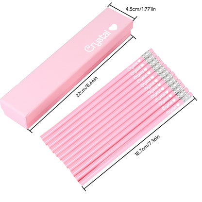 Personalized Name Pink Box of 12 HB Pencils with Eraser Pink Stationery Set Back to School Gift for Kids