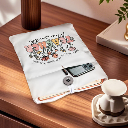 Personalized Spring Boho Wildflowers Book Cover with Pocket Book Cover Protector Gift for Teacher