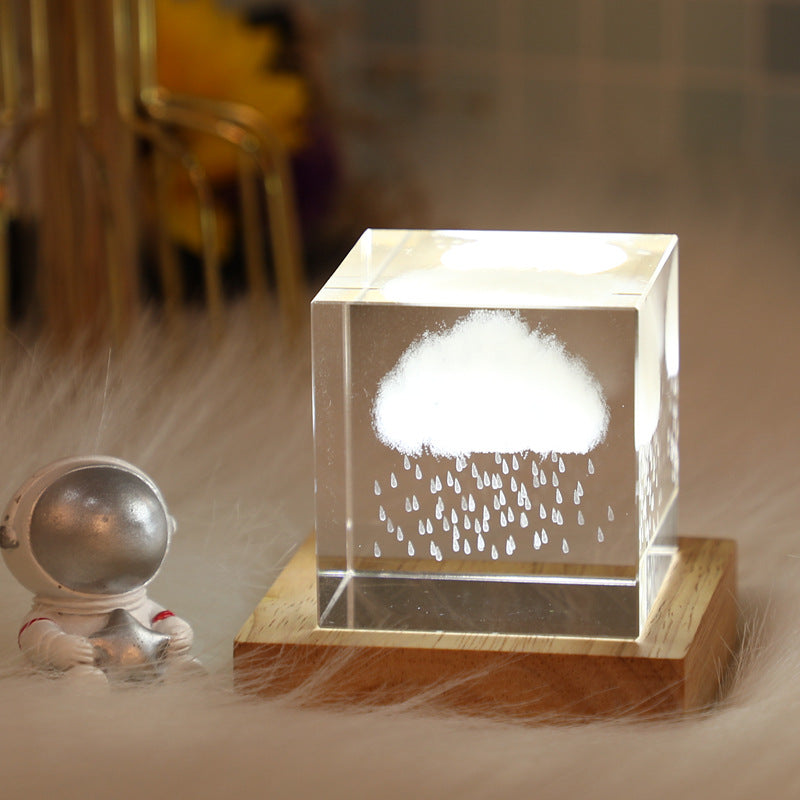 3D Moon Crystal Cube with LED Base
