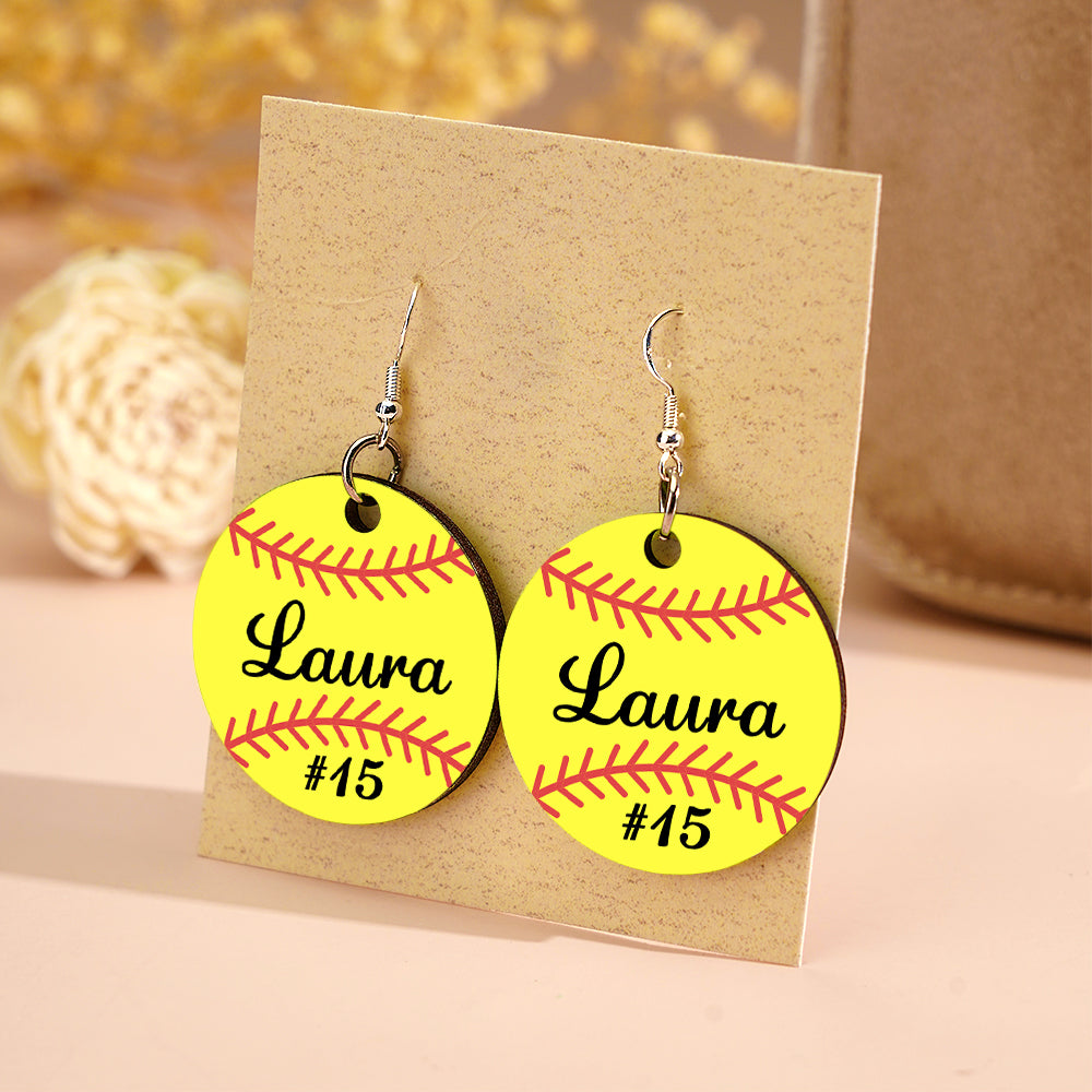 Personalized Baseball Softball Wooden Earrings Birthday Anniversary Gift for Sports Lover