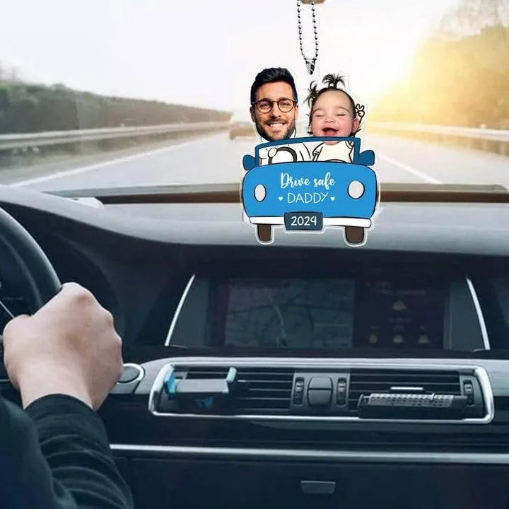 Personalized Photo Ornament in Car for Dad Funny Customized Drive Safe Daddy Acrylic Hanger Gift Idea for Husband Dad Birthday Gift