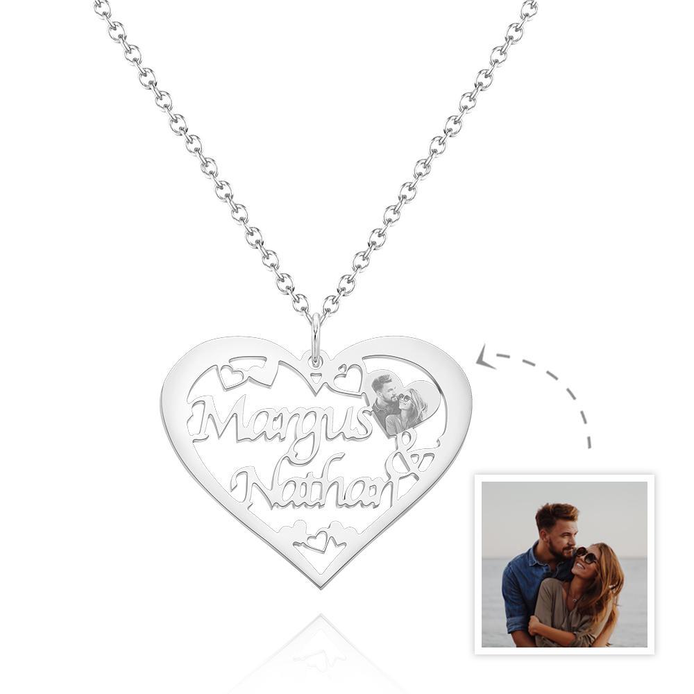 Custom Engraved Photo Necklaces Heart-shaped Pendant Necklace With Names