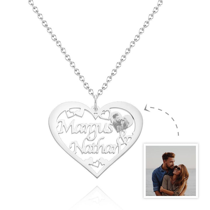 Custom Engraved Photo Necklaces Heart-shaped Pendant Necklace With Names