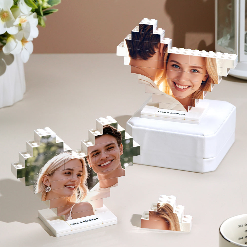 Personalized Heart Shape Photo Building Block with Stand Custom Brick Puzzle Gift for Lover