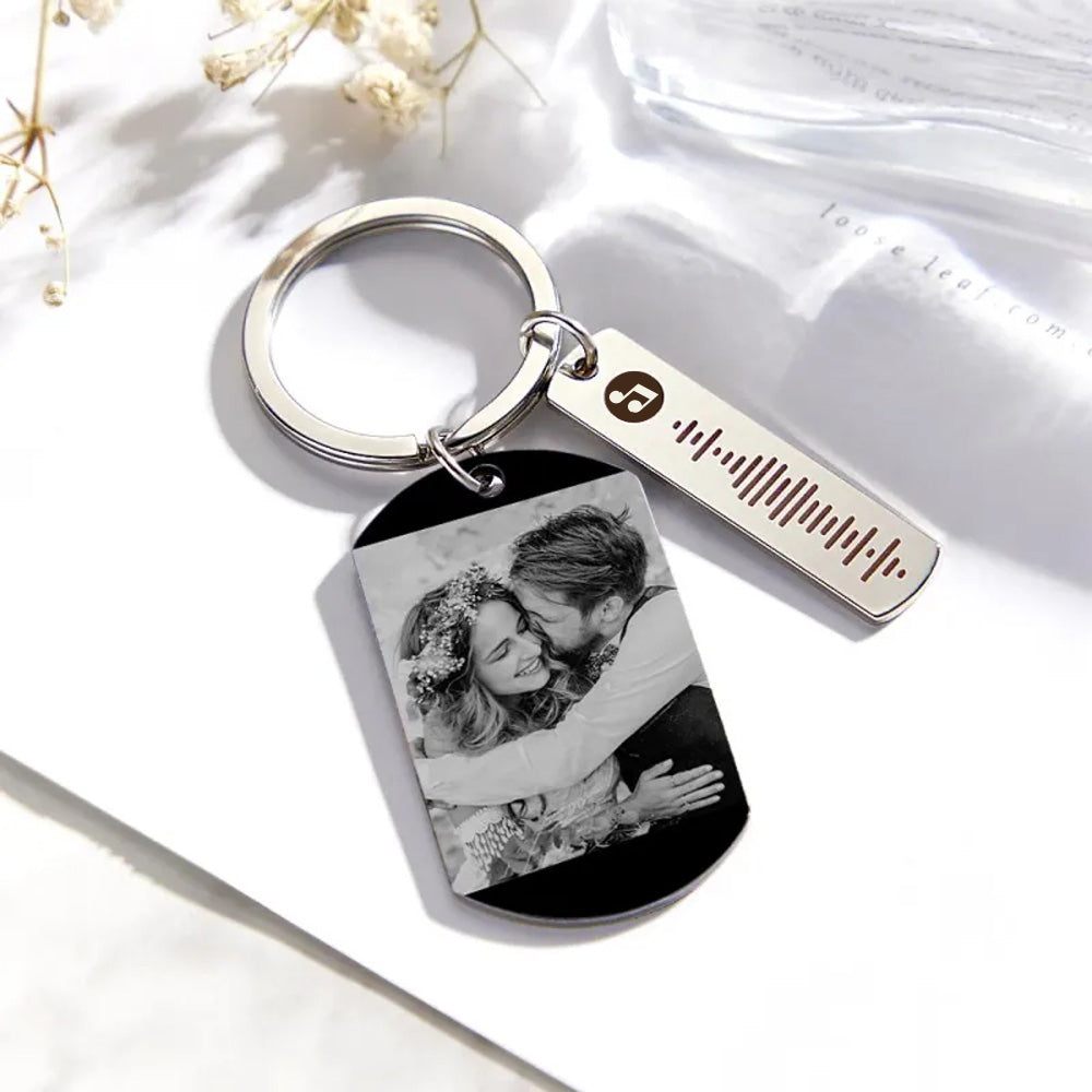 Personalized Photo Calendar Keychain Custom Picture & Music Song Code Couples Photo Keyring Gifts for Valentine's Day
