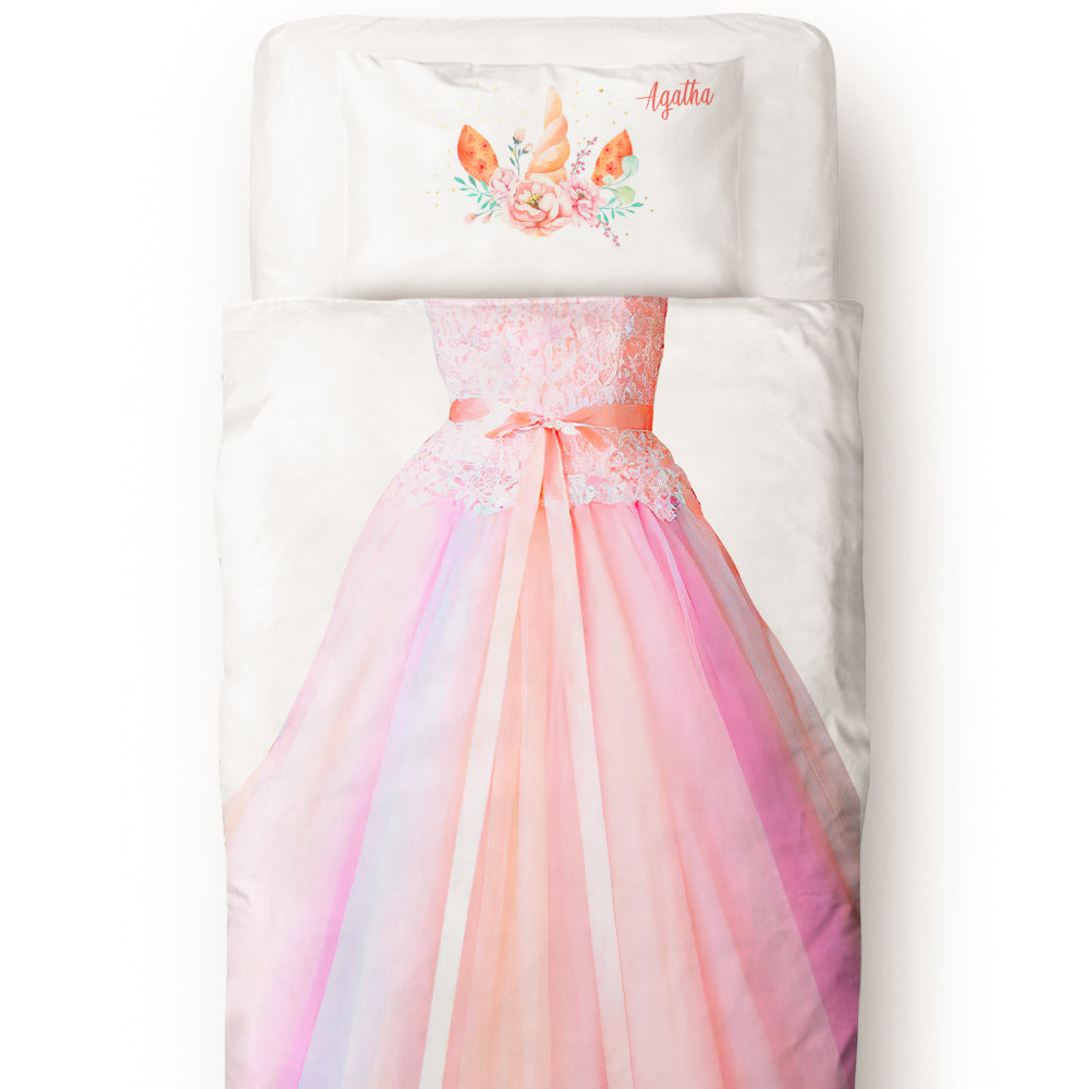 Custom Bedding Set 2 Pieces Princess Girls Duvet Cover Pillowslip with Name Cover Only (Insert Not Included)