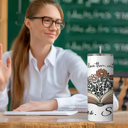 Personalized Wildflowers 20oz Name Skinny Tumbler with Straw Appreciation Gift for Teacher Back to School Gift