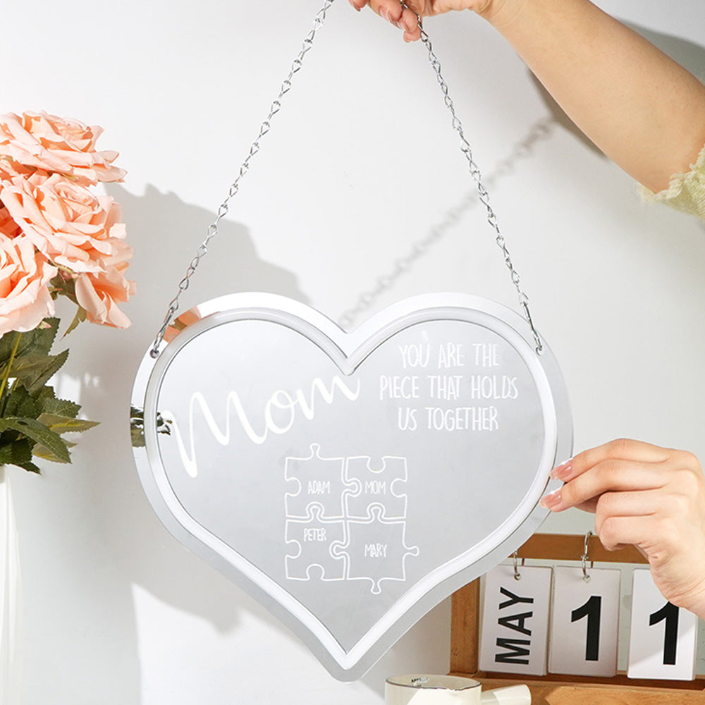 Personalized Mom You Are the Piece That Holds Us Together Neon Mirror Light Puzzle Piece Sign Mother's Day Gifts