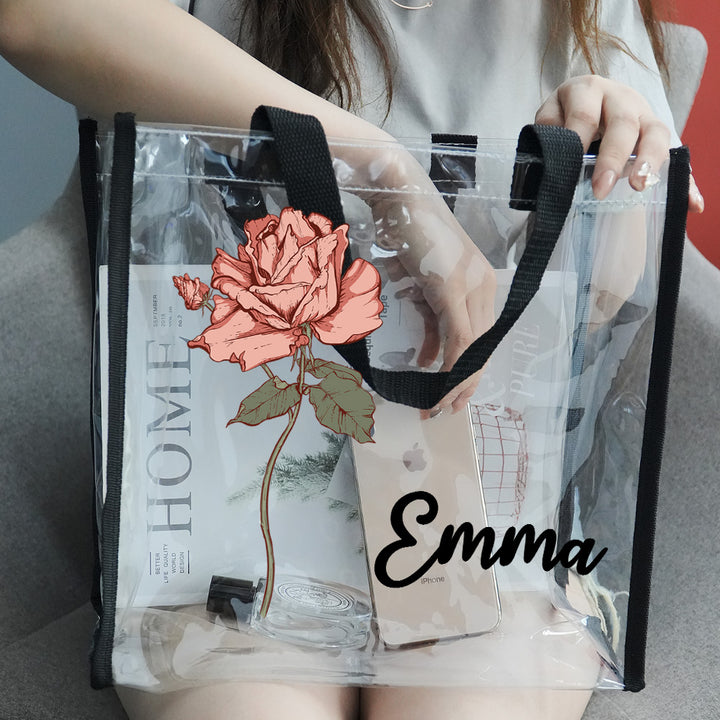 Personalized Waterproof Clear Tote Bag with Birth Flower Tote Bag Birthday Gift for Her