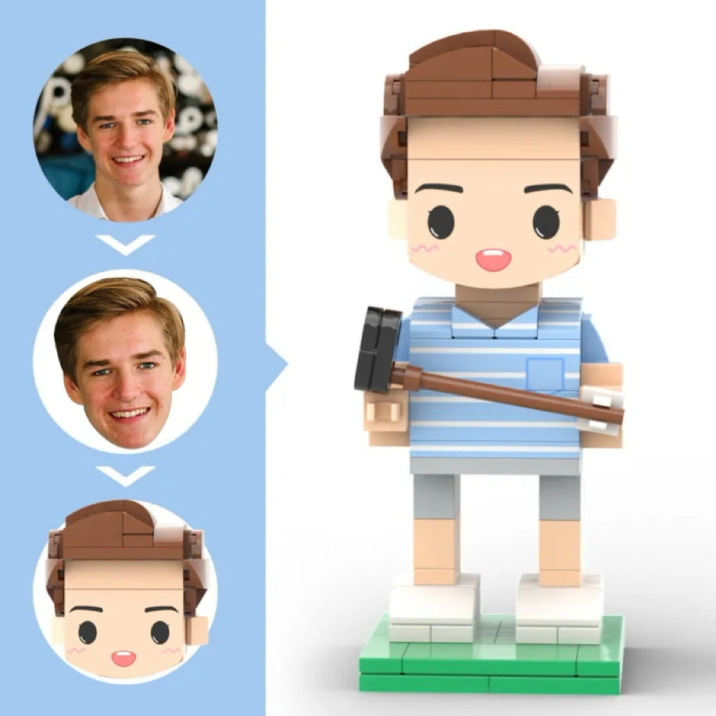 Custom Head 1 Person Cute Golf Palyer Brick Figure Birthday Gift Anniversary Gift
