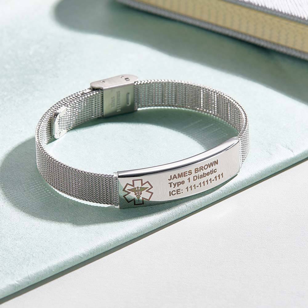 Personalized Emergency Medical Alert ID Bracelet with Text Adjustable Bracelet Gift for Diabetes Epilepsy Autism