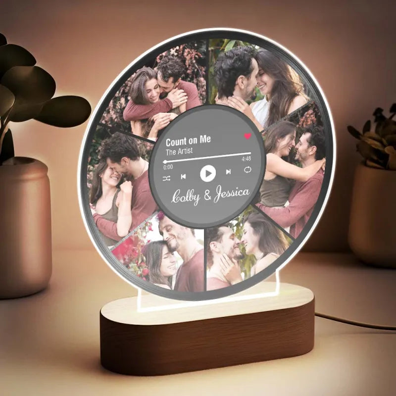 Personalized Couple Photos Record Night Light Photo Collage LED Lamp for Boyfriend Girlfriend Anniversary Gifts Wedding Gift Music Cover