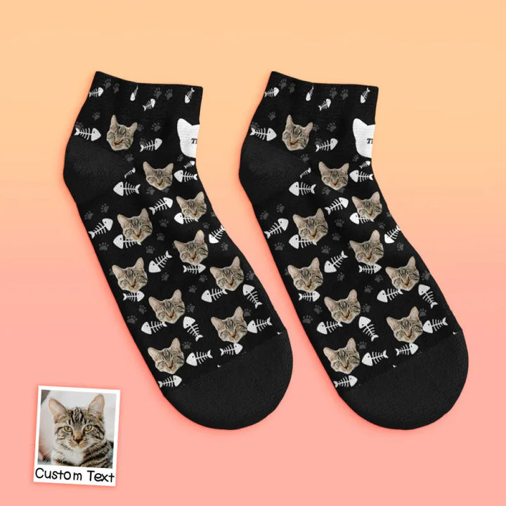 Custom Face Low Cut Ankle Socks with Cat Gift for Pet Lover