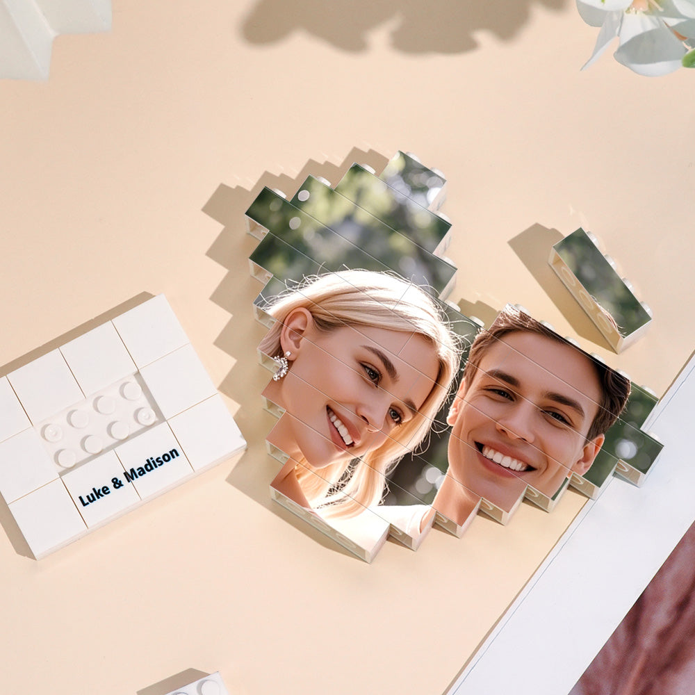Personalized Heart Shape Photo Building Block with Stand Custom Brick Puzzle Gift for Lover