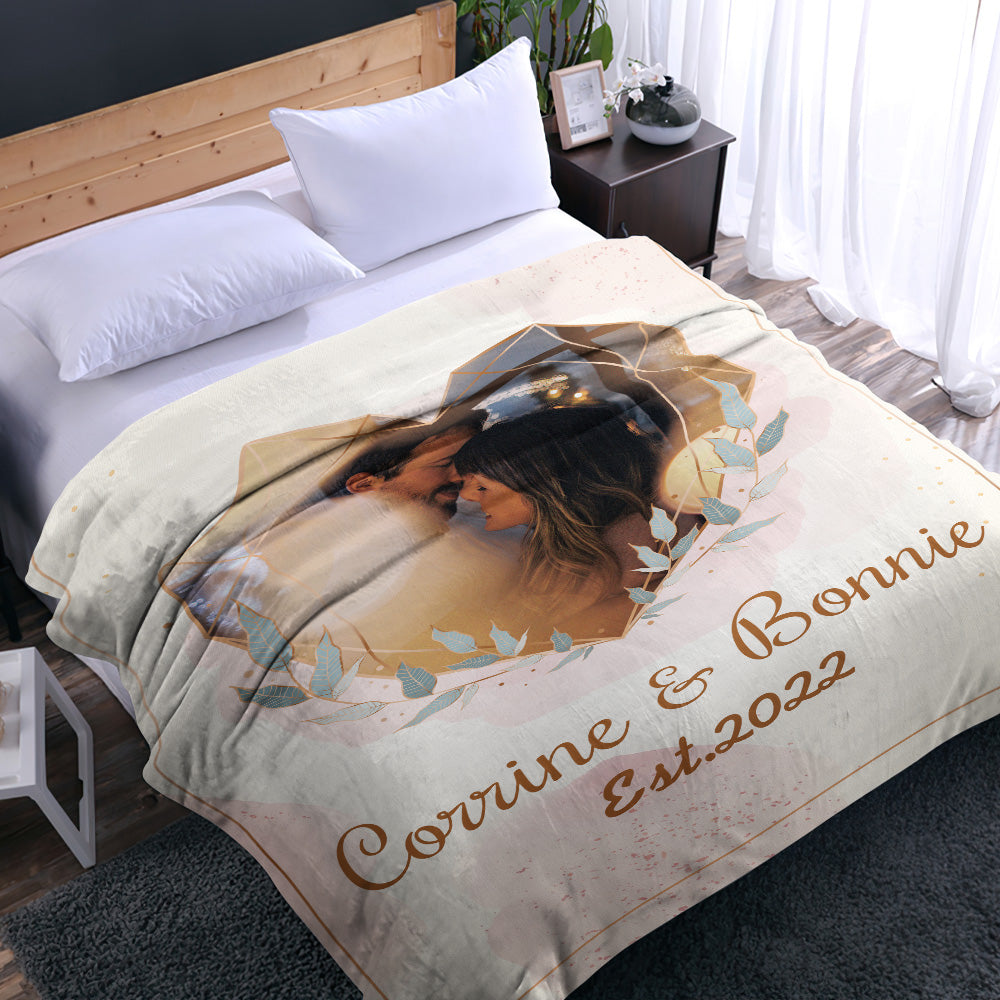 Custom Heart Shaped Photo Blanket Personalized Couple Blanket