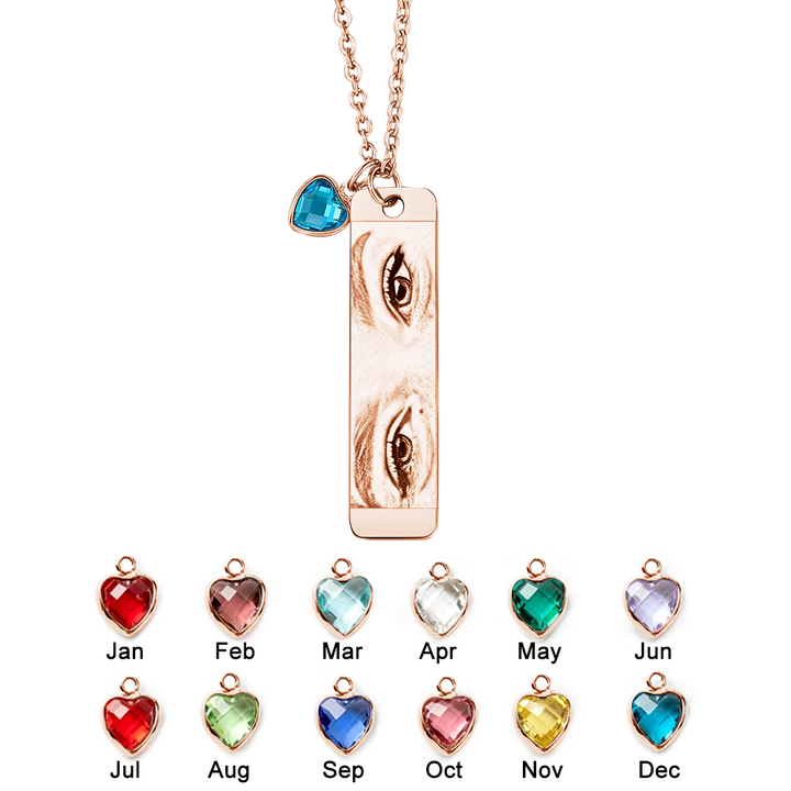 Custom Photo Necklace with Birthstone Eye Engraved Necklace Gifts for Her