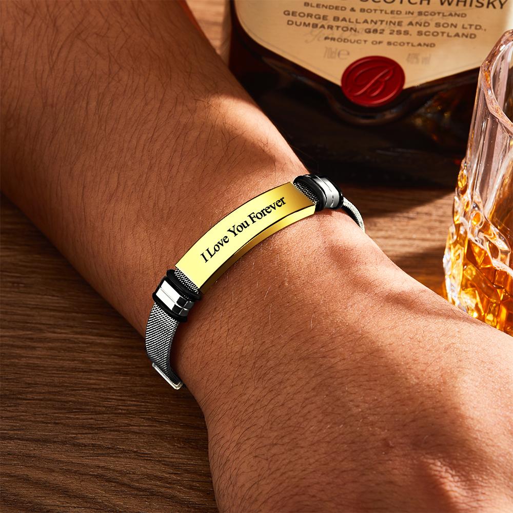 Personalized Engraved Text Black Bracelet