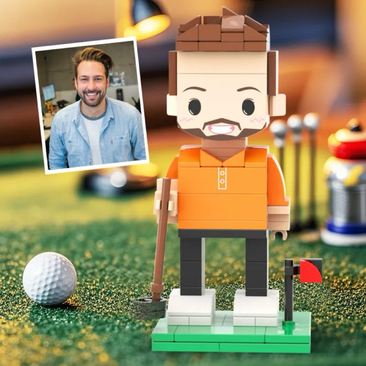 Custom Head 1 Person Cute Golf Palyer Brick Figure Anniversary Gift Birthday Gift