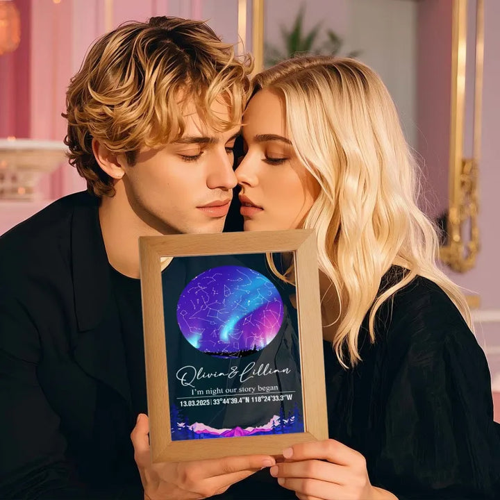 Custom Star Map Night Light Acrylic Lamp with Date Text and Wooden Base Home Decor for Valentine’s Day Anniversary Gift for Couples