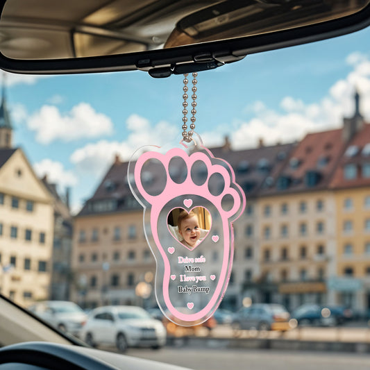 Personalized Drive Safe Baby Footprint Car Mirror Hanger Decoration Accessories Gift for Family
