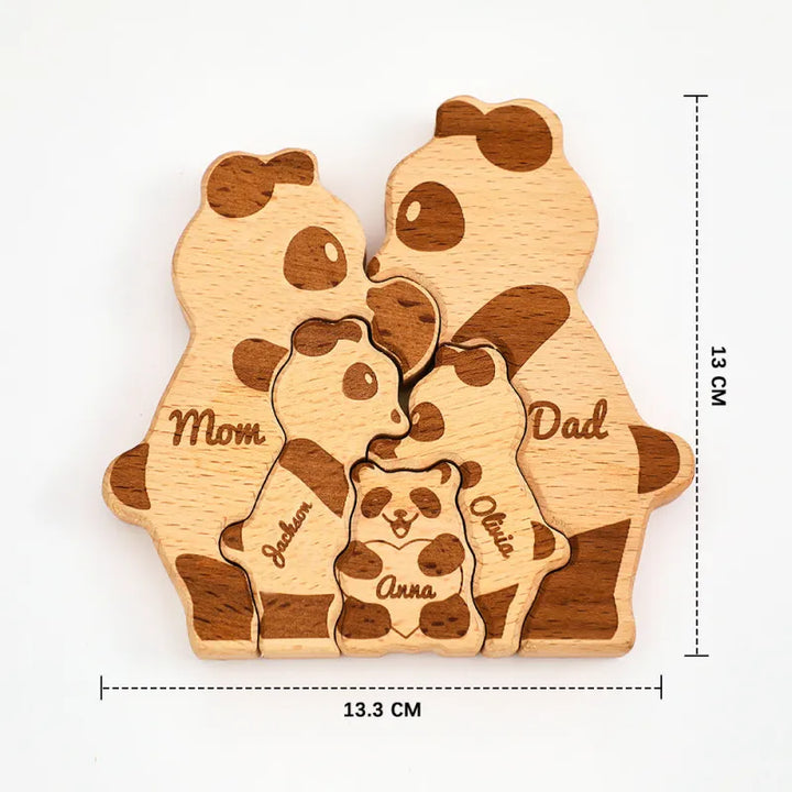 Custom Names Wooden Panda Family Block Puzzle Home Decor Gifts