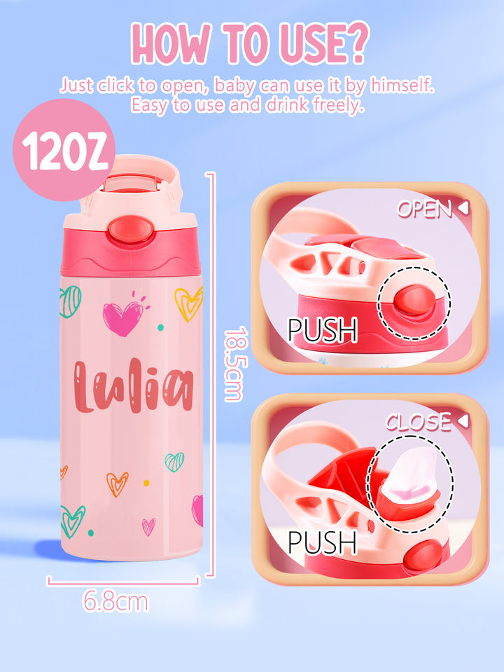 Custom Name Heart Stainless Steel Water Cup Children's Day Gift for Kids