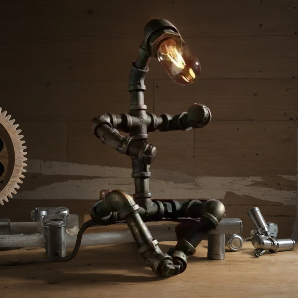 Iron Tube Robot Creative Table Lamp Water Pipe Light Retro Table Lamp for Bedroom