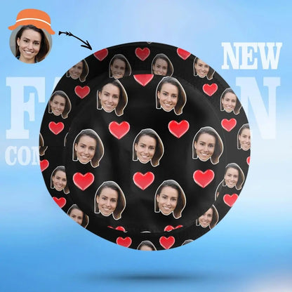 Custom Face Bucket Hat Personalized Heart Print Summer Unisex Fisherman Hat