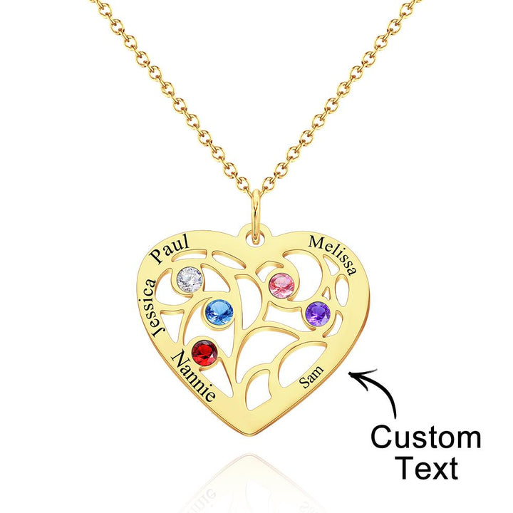 Custom Engraved Name Heart Pendant Necklace with Birthstone