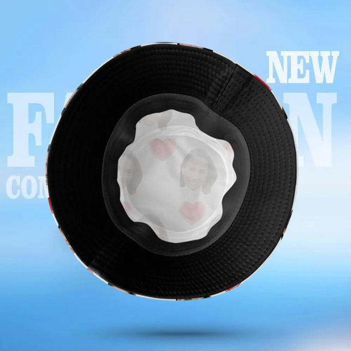 Custom Face Bucket Hat Personalized Heart Print Summer Unisex Fisherman Hat