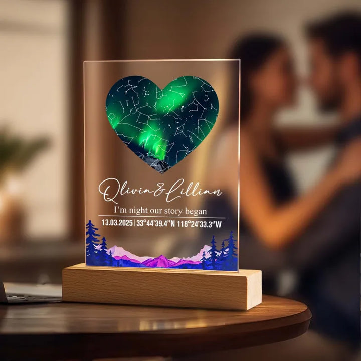 Custom Star Map Night Light Acrylic Lamp with Date Text and Wooden Base Home Decor for Valentine’s Day Anniversary Gift for Couples