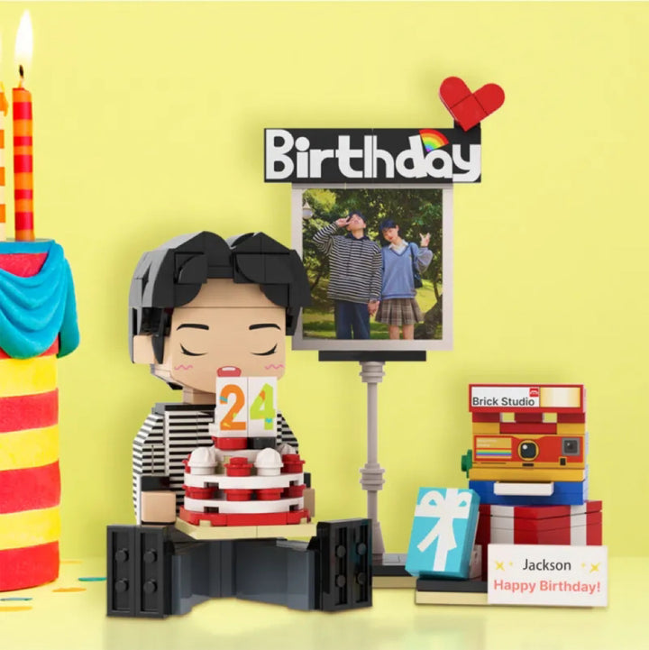 Full-body Custom 1 Person Brick Figures with Photo and Text Birthday Gift for Him