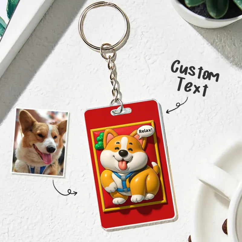 Custom Photo 3D Inflated Effect Pet Photo Keychain Gift for Pet Lover