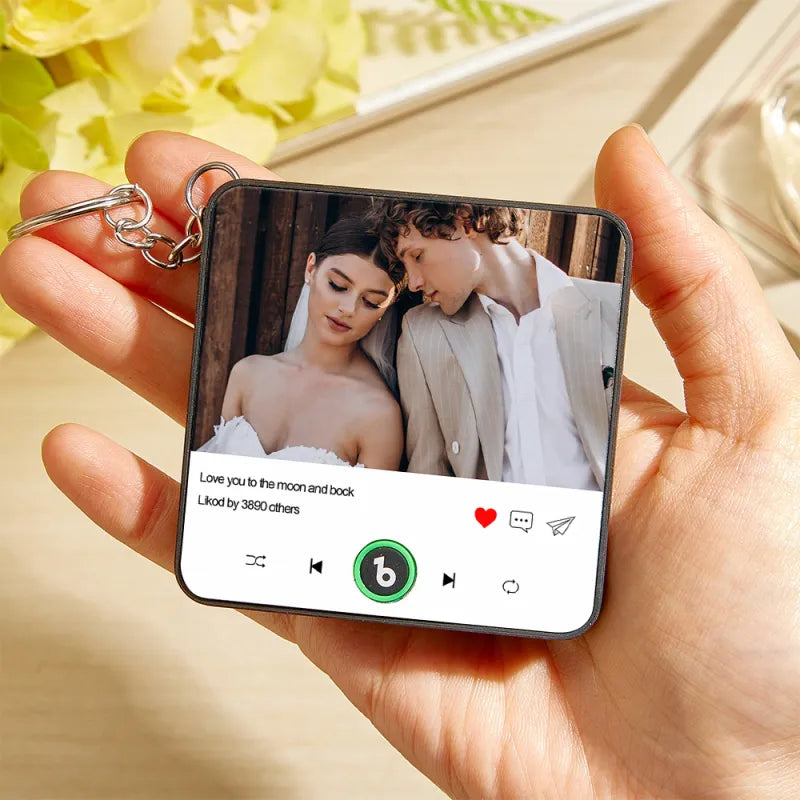 FridgeBeats Custom Photo and Text Music Keychain Music Box Bag Charm That Plays Music Without Cell Phone Best Gifts for Her