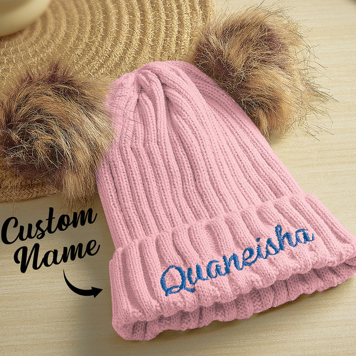 Personalized Mom and Baby Warm Beanie Hats Cotton Knitted Parent-Child Hat with Embroidered Names
