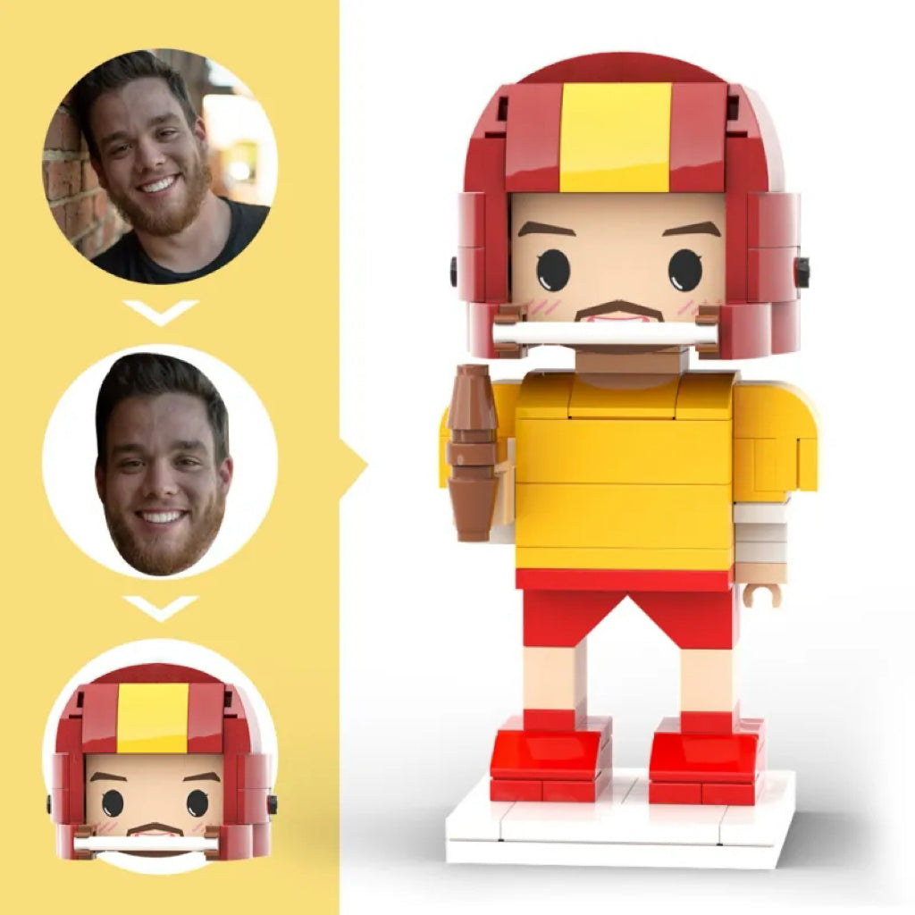 Custom Head 1 Person Cute Football Palyer Brick Figure Anniversary Gift Birthday Gift for Him