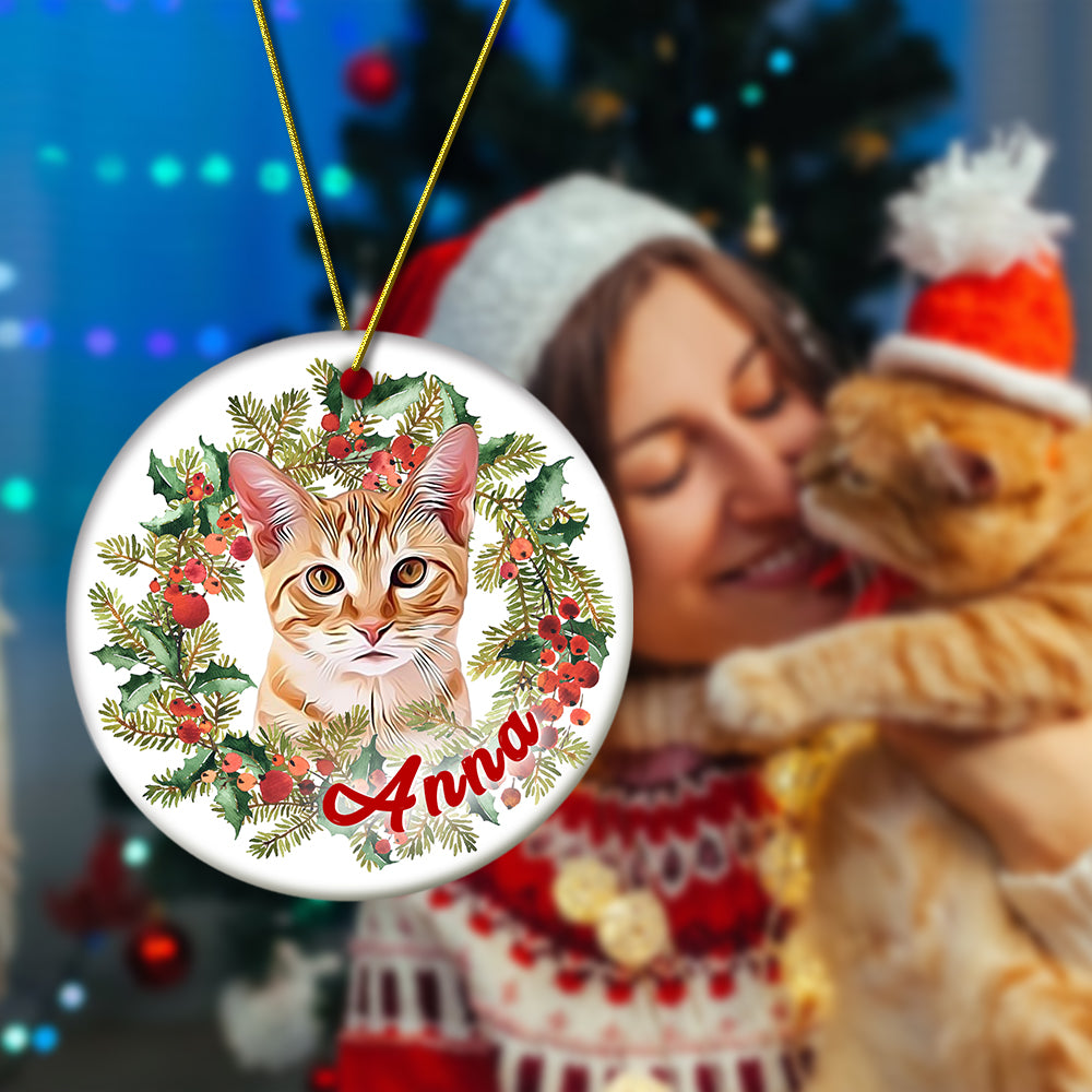 Personalized Pet Photo Christmas Ornament with Name Pet Ornament Gifts for Pet Lovers