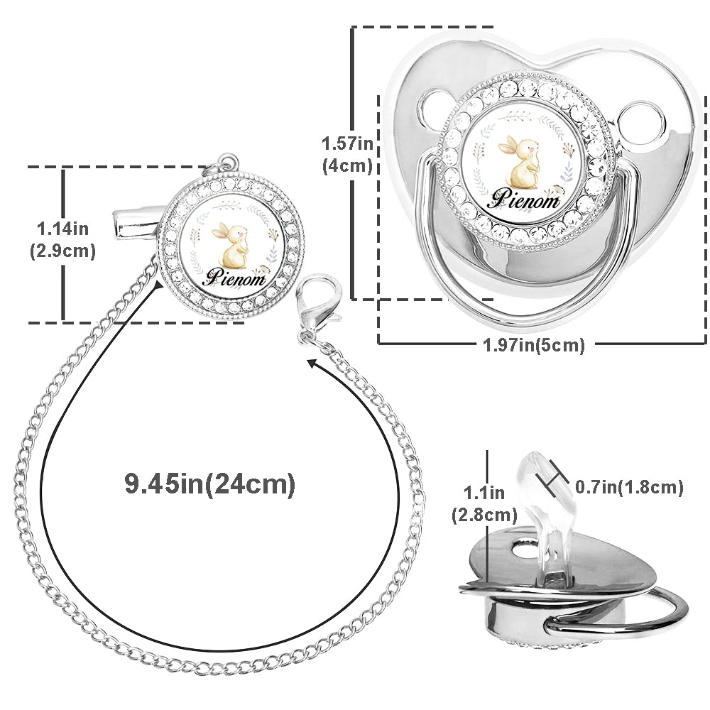 Custom Name Baby Pacifier & Clip Set with Bunny Pattern – Personalized Newborn Gift