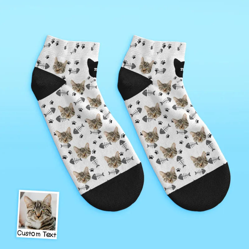 Custom Face Low Cut Ankle Socks with Cat Gift for Pet Lover