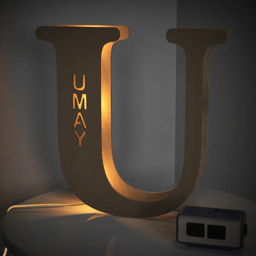 Personalised Wooden Letter Lamp Custom Name Alphabet Night Lights 19CM