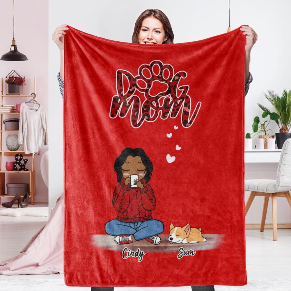Personalized Name Dog Mom Fleece Blanket - Choose Number Of Pets