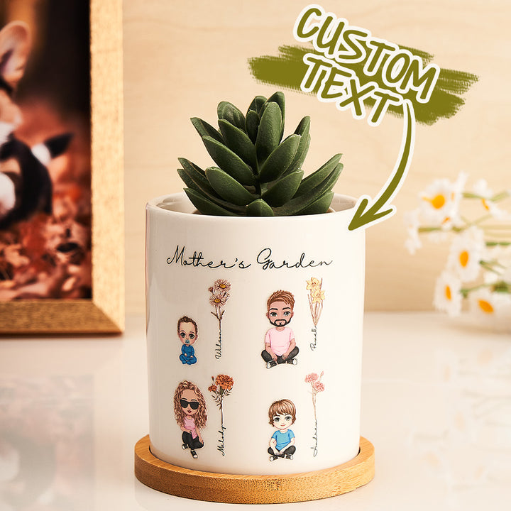 Personalized Cartoon Figure Birth Flower Ceramic Plant Pot Gift for Grandma Mom