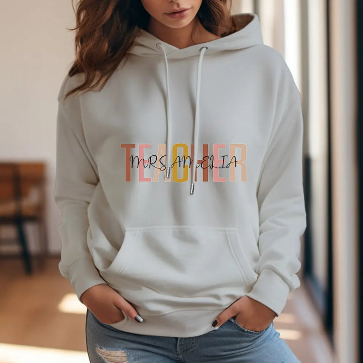 Personalized Teacher Hooded Sweatshirt Teacher Custom Name Hooded Sweatshirt Back to School Gifts
