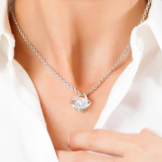 Cubic Zirconia Four Leaf Clover Necklace with Photo Message Card Personalized Birthday Gift for Mum