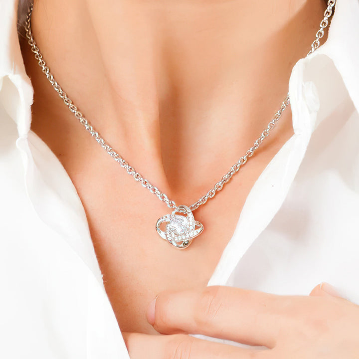 Cubic Zirconia Four Leaf Clover Necklace with Photo Message Card Personalized Birthday Gift for Mum