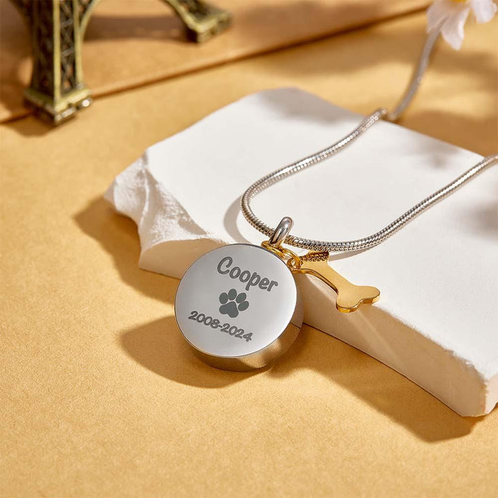 Personalized Engraved Pet Ashes Necklace Memorial Keepsake Gift for Dog Cat Pet Lovers
