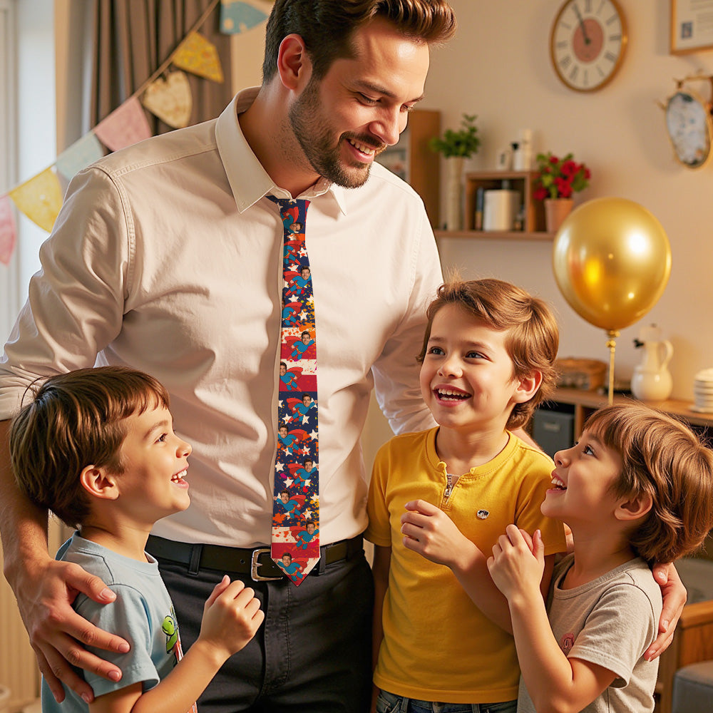 Custom Face Super Dad Necktie – Perfect Gift for Father’s Day and Birthdays