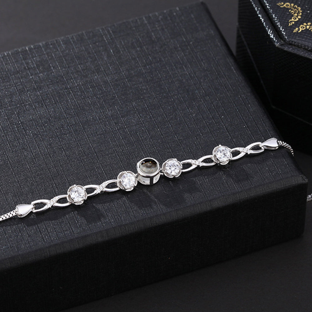Custom Flower Photo Projection Bracelet 925 Sterling Silver
